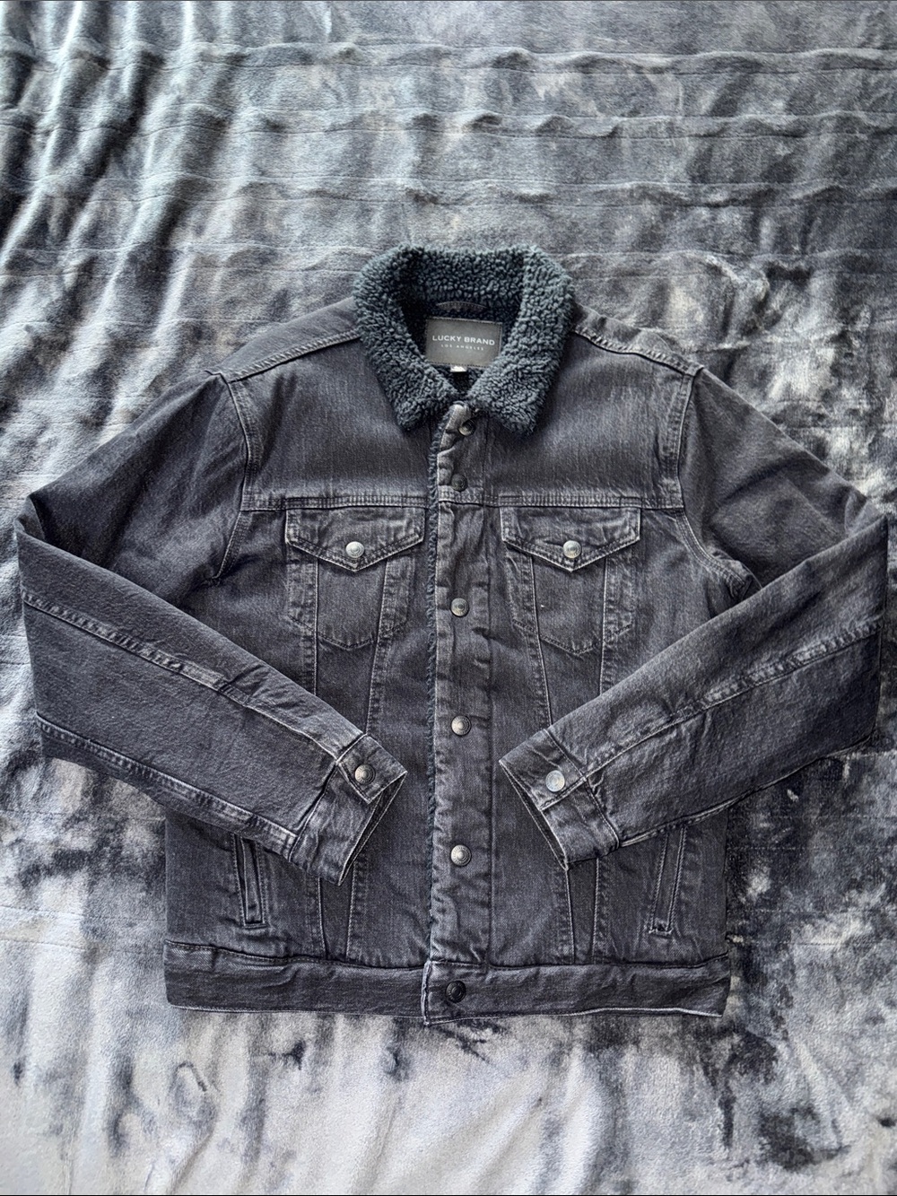 Lucky Brand Black Sherpa-Collar Denim Jacket